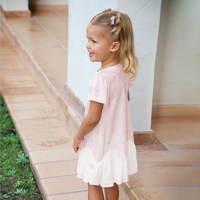 فستان بنات صيفي من القطن باللون الوردي بأسلوب غير رسمي (يشمل حقيبة كروس)