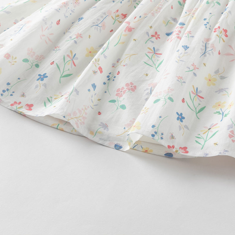 فستان بنات صيفي من القطن بطباعة زهرية مع أكمام منفوشة، أسلوب لطيف