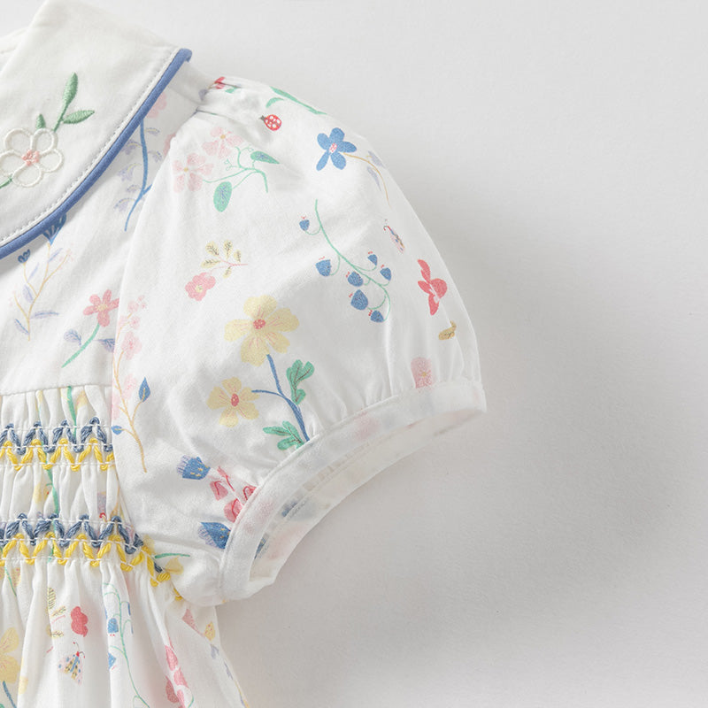 فستان بنات صيفي من القطن بطباعة زهرية مع أكمام منفوشة، أسلوب لطيف