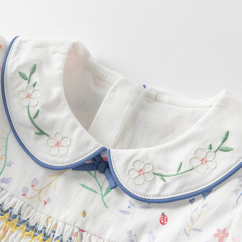 فستان بنات صيفي من القطن بطباعة زهرية مع أكمام منفوشة، أسلوب لطيف