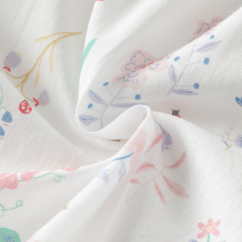 فستان بنات صيفي من القطن بطباعة زهرية مع أكمام منفوشة، أسلوب لطيف