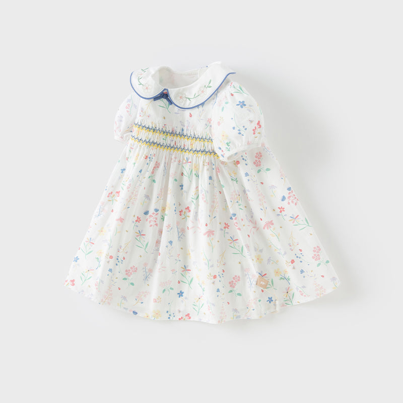 فستان بنات صيفي من القطن بطباعة زهرية مع أكمام منفوشة، أسلوب لطيف