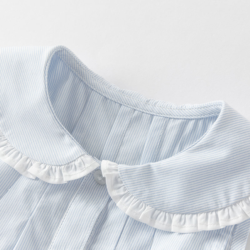 فستان بنات صيفي من القطن بدون أكمام مخطط بالأزرق والأبيض (يشمل حقيبة كروس)