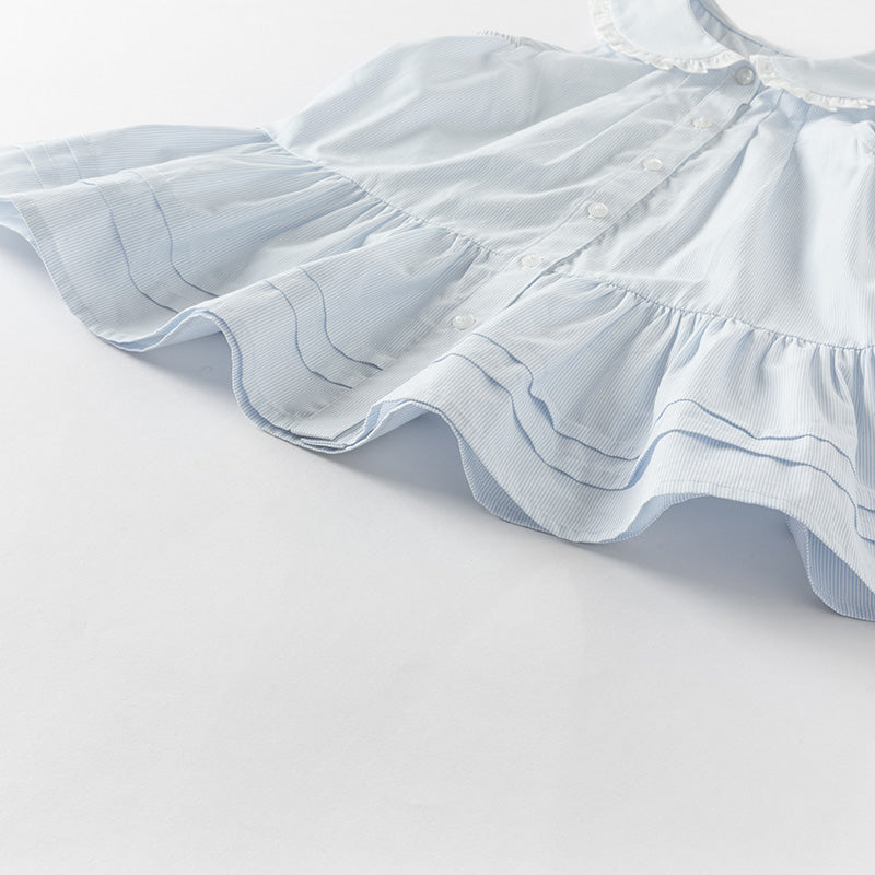 فستان بنات صيفي من القطن بدون أكمام مخطط بالأزرق والأبيض (يشمل حقيبة كروس)