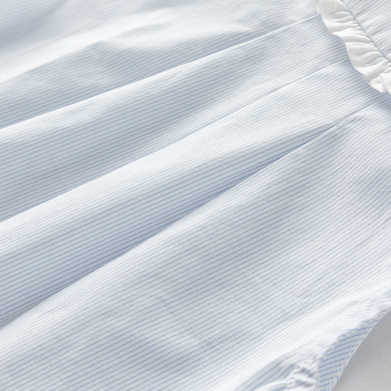 فستان بنات صيفي من القطن بدون أكمام مخطط بالأزرق والأبيض (يشمل حقيبة كروس)