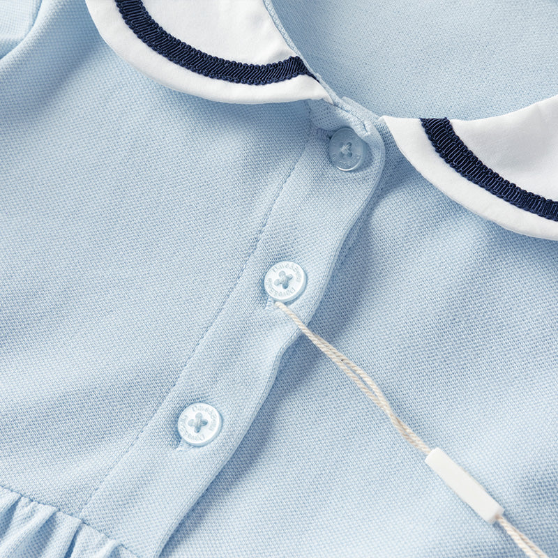 فستان بنات صيفي من القطن بأكمام منفوشة باللون الأزرق الفاتح مع تطريز بجعة، أسلوب لطيف