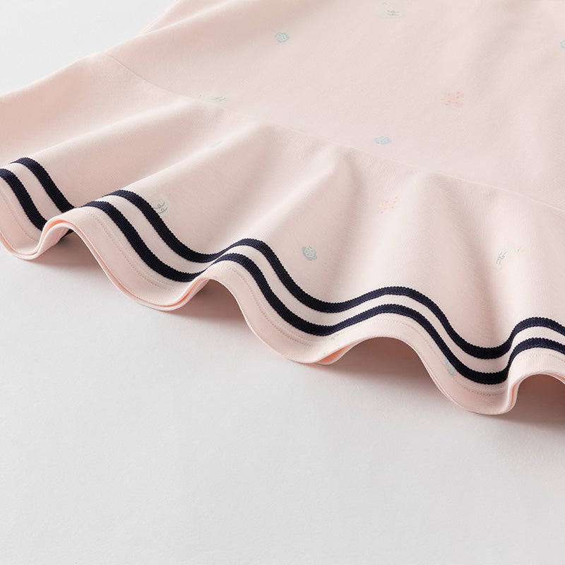 فستان بنات صيفي بدون أكمام باللون الوردي/الأصفر بتصميم رياضي وياقة بولو