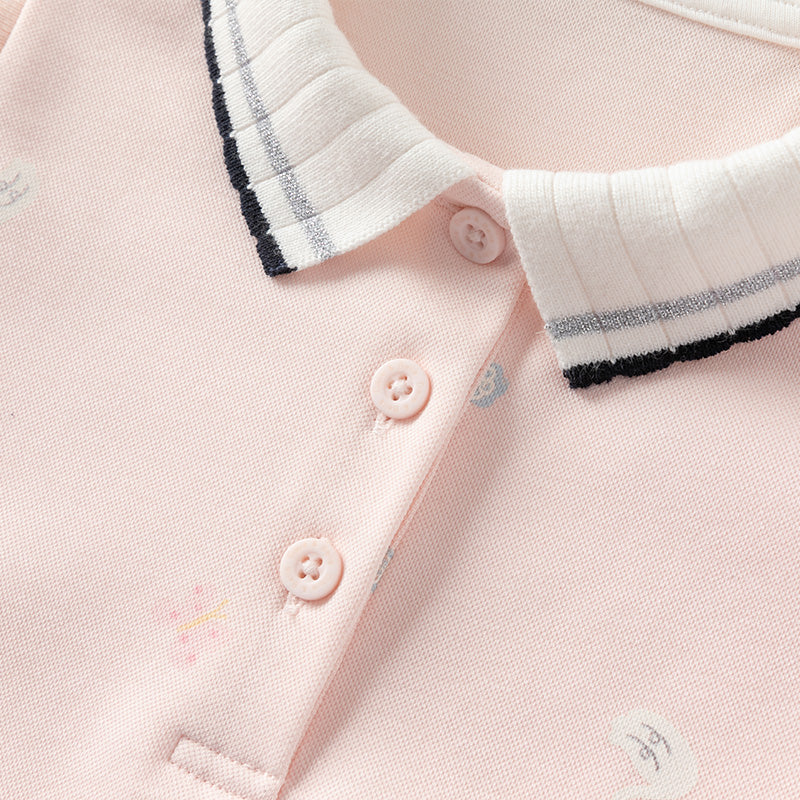 فستان بنات صيفي بدون أكمام باللون الوردي/الأصفر بتصميم رياضي وياقة بولو