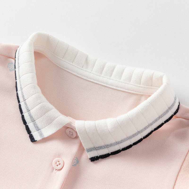 فستان بنات صيفي بدون أكمام باللون الوردي/الأصفر بتصميم رياضي وياقة بولو