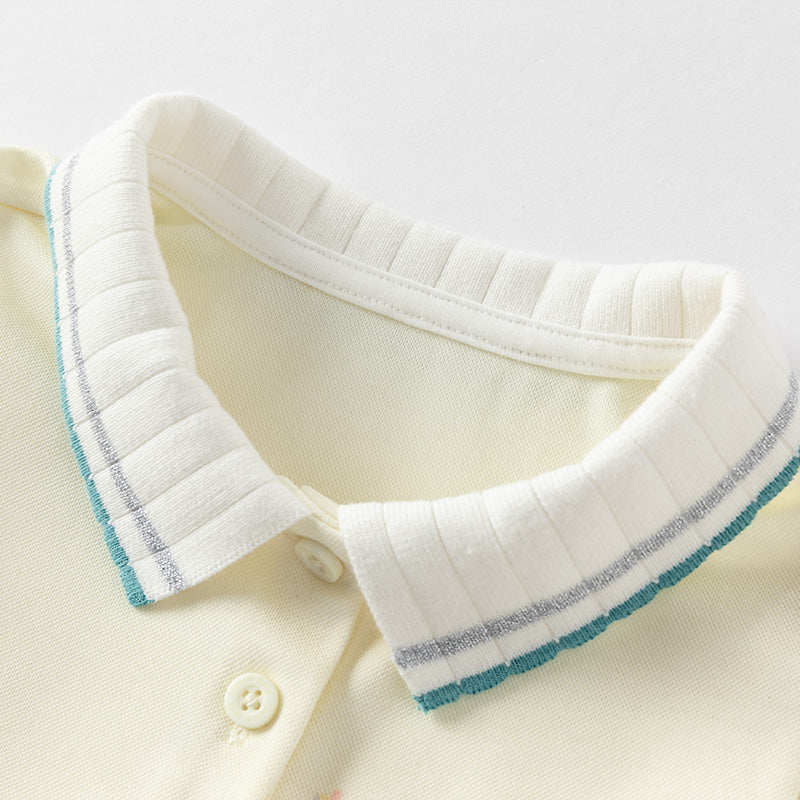 فستان بنات صيفي بدون أكمام باللون الوردي/الأصفر بتصميم رياضي وياقة بولو