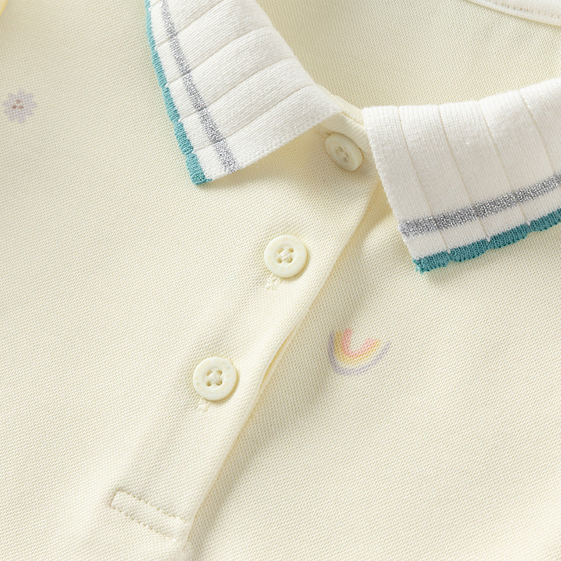 فستان بنات صيفي بدون أكمام باللون الوردي/الأصفر بتصميم رياضي وياقة بولو