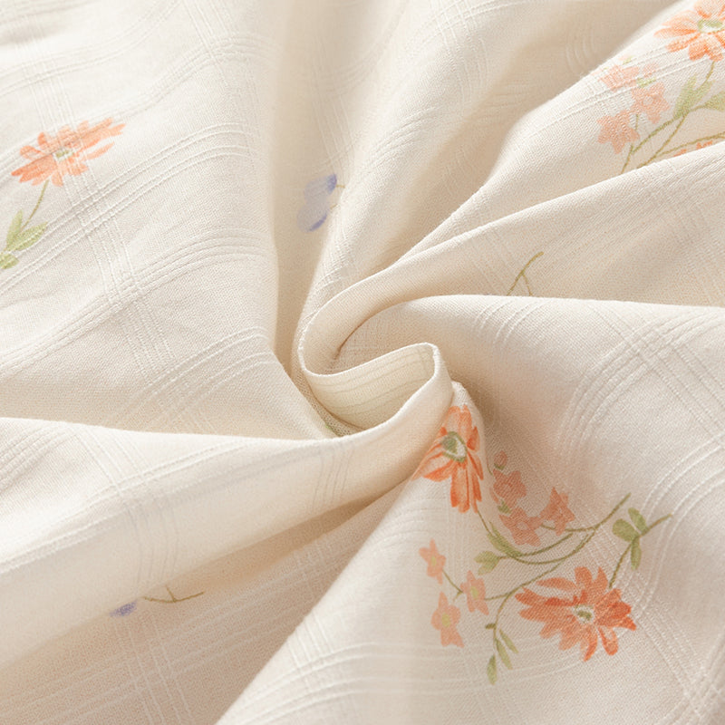 فستان بنات صيفي من القطن بأكمام منفوشة وطبعة بيج