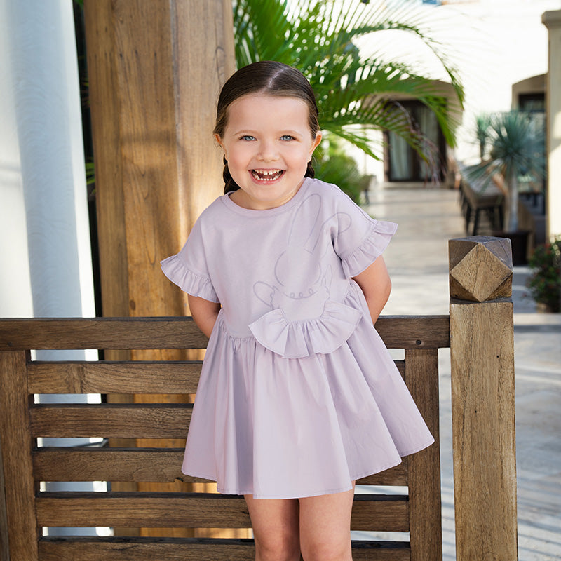 فستان بنات صيفي بنفسجي من القطن بأسلوب لطيف