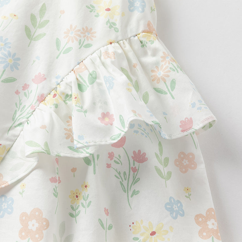 فستان بنات صيفي بدون أكمام من القطن الخالص بطباعة زهرية