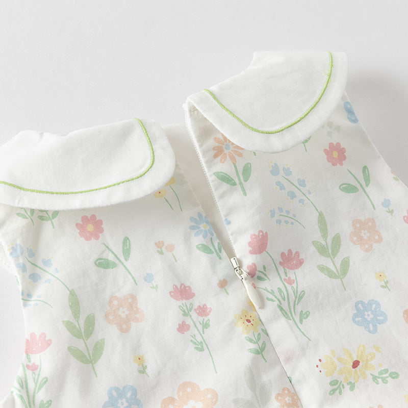 فستان بنات صيفي بدون أكمام من القطن الخالص بطباعة زهرية