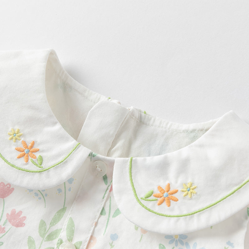 فستان بنات صيفي بدون أكمام من القطن الخالص بطباعة زهرية