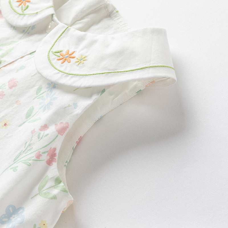 فستان بنات صيفي بدون أكمام من القطن الخالص بطباعة زهرية