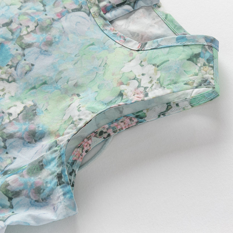 فستان صيفي للبنات الصغيرات بدون أكمام باللون الأزرق الأنيق مع طبعة زهور ومزيج من التول