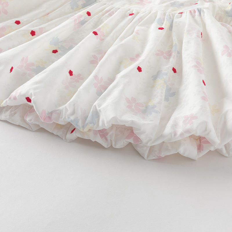 فستان بنات صيفي بأكمام قصيرة مزخرف بطباعة زهرية مع تنورة منفاشية، تصميم أميرة وحلو