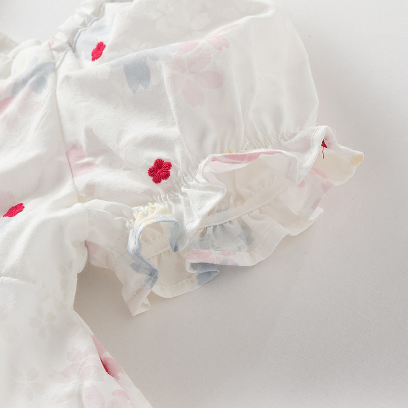 فستان بنات صيفي بأكمام قصيرة مزخرف بطباعة زهرية مع تنورة منفاشية، تصميم أميرة وحلو