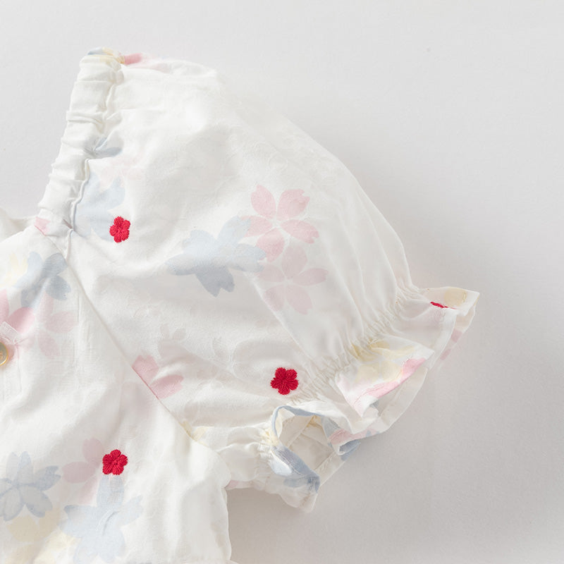 فستان بنات صيفي بأكمام قصيرة مزخرف بطباعة زهرية مع تنورة منفاشية، تصميم أميرة وحلو