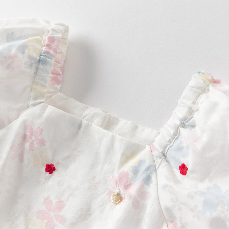 فستان بنات صيفي بأكمام قصيرة مزخرف بطباعة زهرية مع تنورة منفاشية، تصميم أميرة وحلو