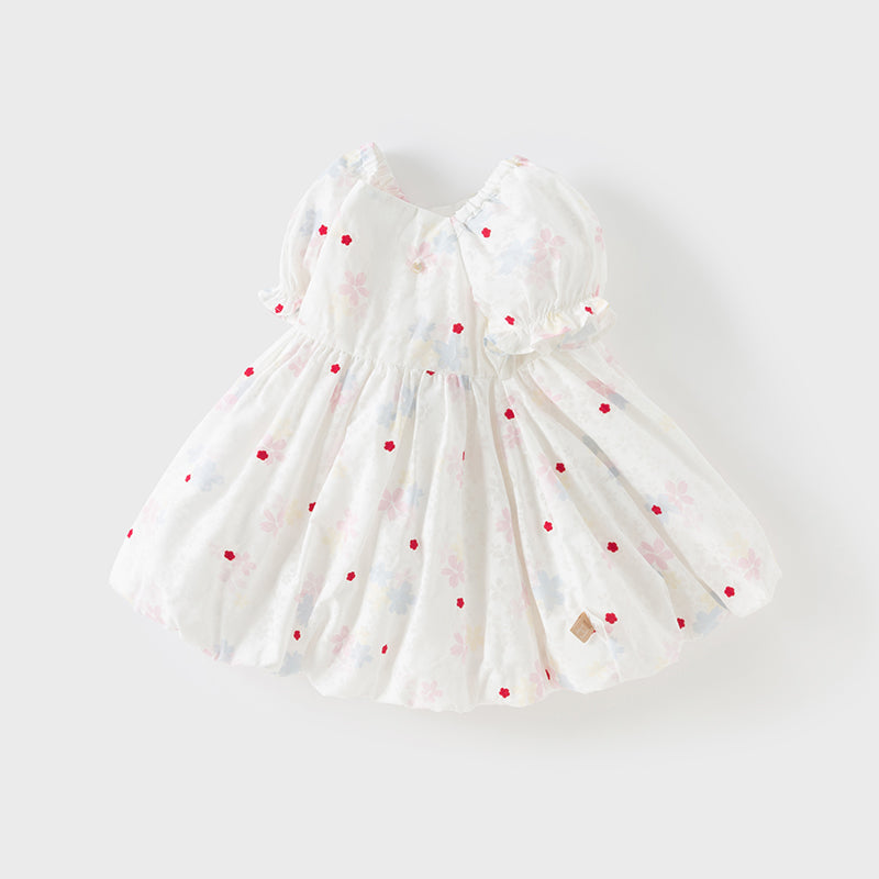 فستان بنات صيفي بأكمام قصيرة مزخرف بطباعة زهرية مع تنورة منفاشية، تصميم أميرة وحلو