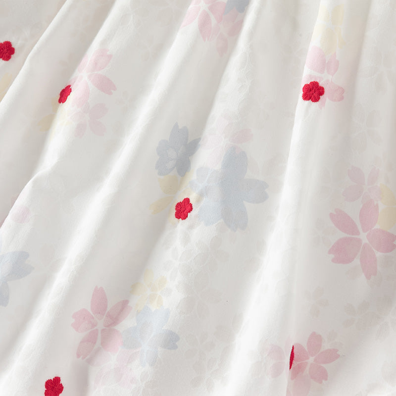 فستان بنات صيفي بأكمام قصيرة مزخرف بطباعة زهرية مع تنورة منفاشية، تصميم أميرة وحلو