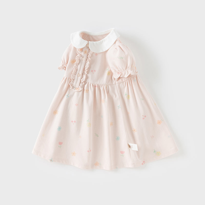 فستان بنات صيفي قطني بطبعة وردية، أسلوب لطيف