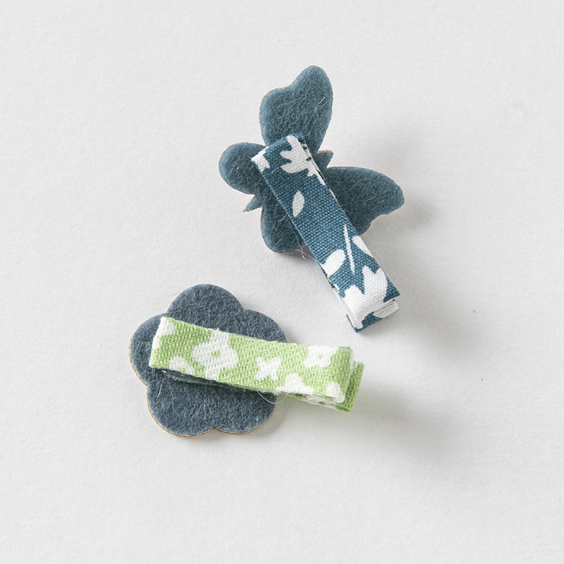 مجموعة مشابك شعر للبنات الصغيرات بطابع كرتوني – 4 تصاميم (يونيكورن / فراشة / دعسوقة / أرنب) من القماش مع لمسات لامعة