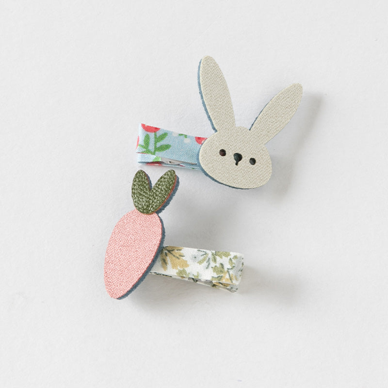 مجموعة مشابك شعر للبنات الصغيرات بطابع كرتوني – 4 تصاميم (يونيكورن / فراشة / دعسوقة / أرنب) من القماش مع لمسات لامعة