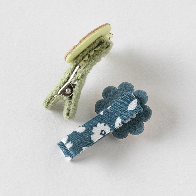 مجموعة مشابك شعر للبنات الصغيرات بطابع كرتوني – 4 تصاميم (يونيكورن / فراشة / دعسوقة / أرنب) من القماش مع لمسات لامعة