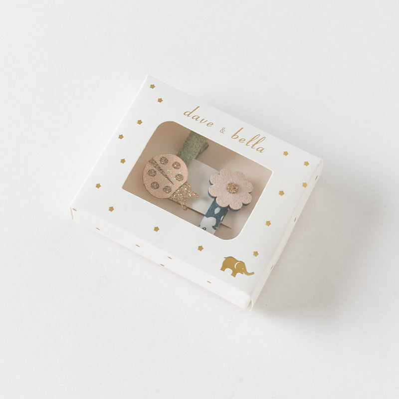 مجموعة مشابك شعر للبنات الصغيرات بطابع كرتوني – 4 تصاميم (يونيكورن / فراشة / دعسوقة / أرنب) من القماش مع لمسات لامعة