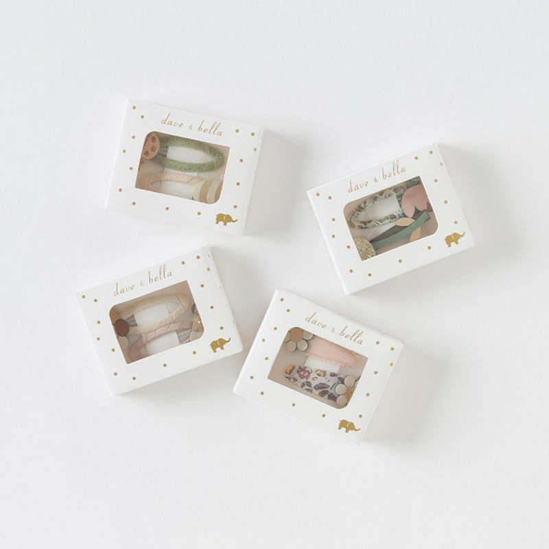 طقم مشابك شعر للبنات الصغيرات – 4 تصاميم (آيس كريم / زهور / أقحوان / نحلة) إكسسوارات شعر قماشية مع لمسات لامعة للأطفال