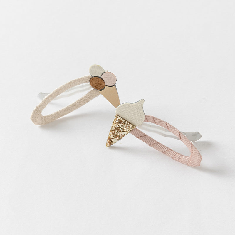 طقم مشابك شعر للبنات الصغيرات – 4 تصاميم (آيس كريم / زهور / أقحوان / نحلة) إكسسوارات شعر قماشية مع لمسات لامعة للأطفال