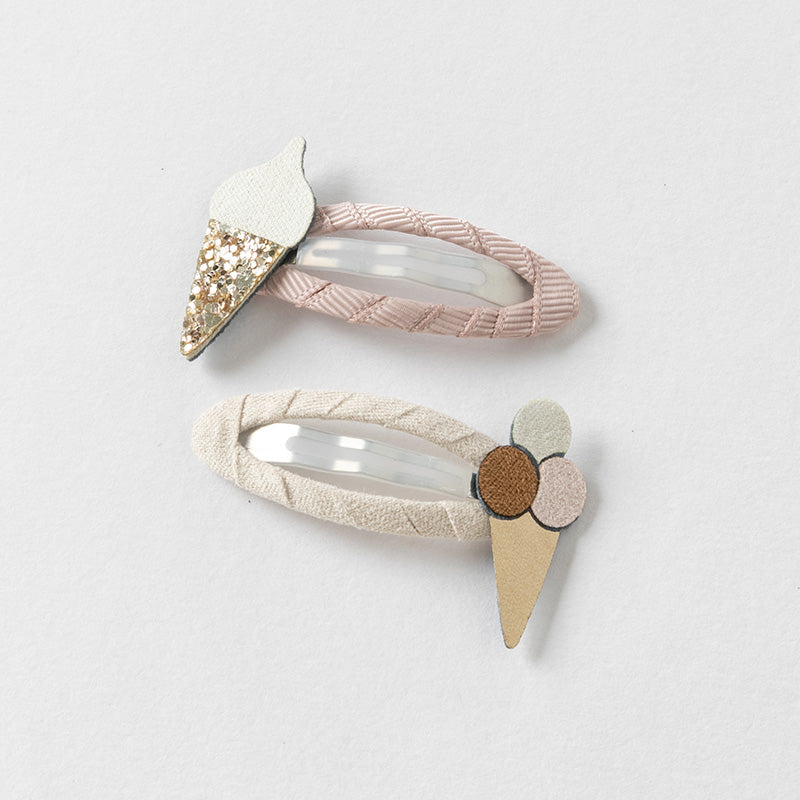 طقم مشابك شعر للبنات الصغيرات – 4 تصاميم (آيس كريم / زهور / أقحوان / نحلة) إكسسوارات شعر قماشية مع لمسات لامعة للأطفال