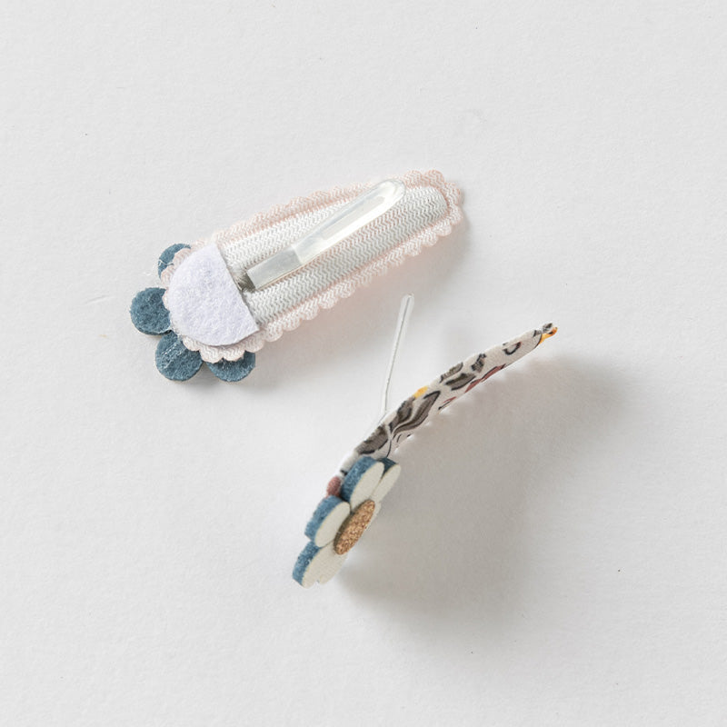 طقم مشابك شعر للبنات الصغيرات – 4 تصاميم (آيس كريم / زهور / أقحوان / نحلة) إكسسوارات شعر قماشية مع لمسات لامعة للأطفال