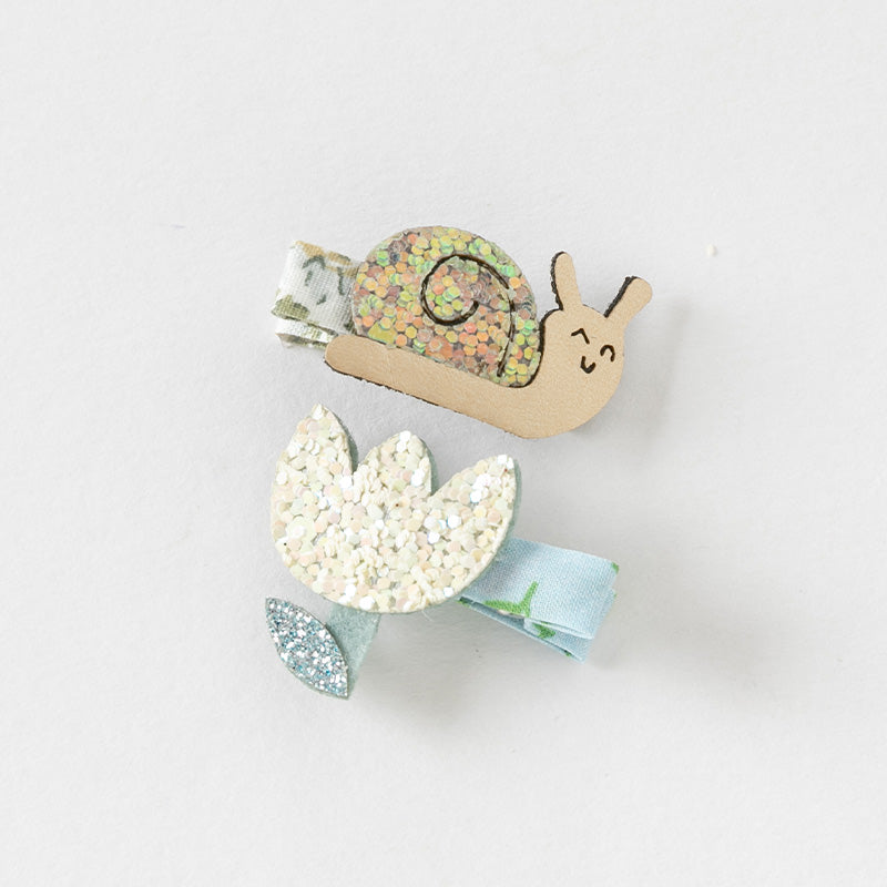 طقم مشابك شعر للأطفال - 4 تصاميم (المحيط / الأرنب / الحلزون / النجوم) إكسسوارات شعر من القماش واللمعان