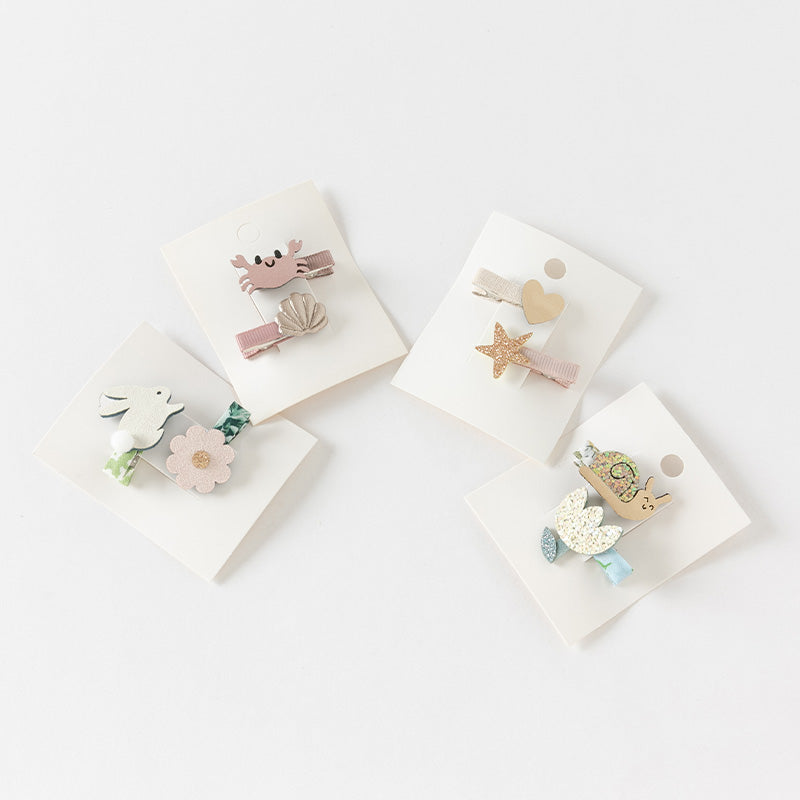 طقم مشابك شعر للأطفال - 4 تصاميم (المحيط / الأرنب / الحلزون / النجوم) إكسسوارات شعر من القماش واللمعان