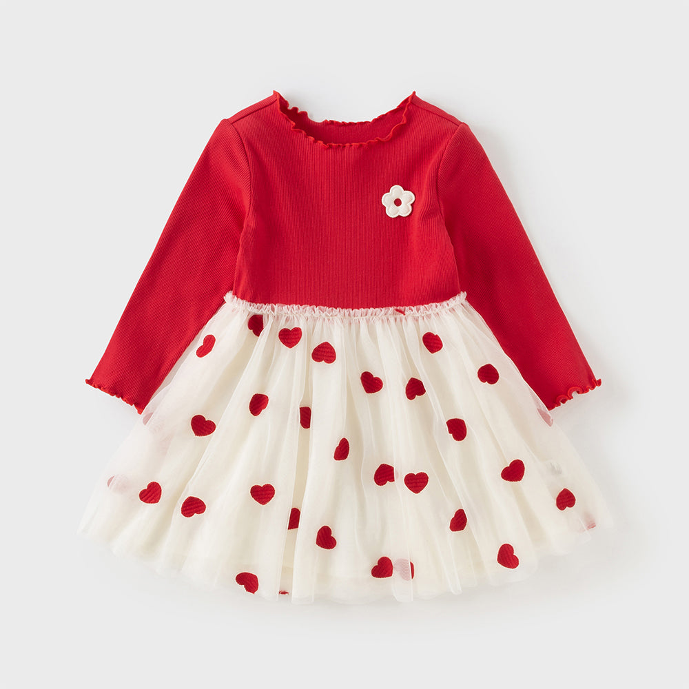 فستان شبكي غير رسمي للفتيات الصغيرات في الصيف باللون الأحمر وأكمام قصيرة