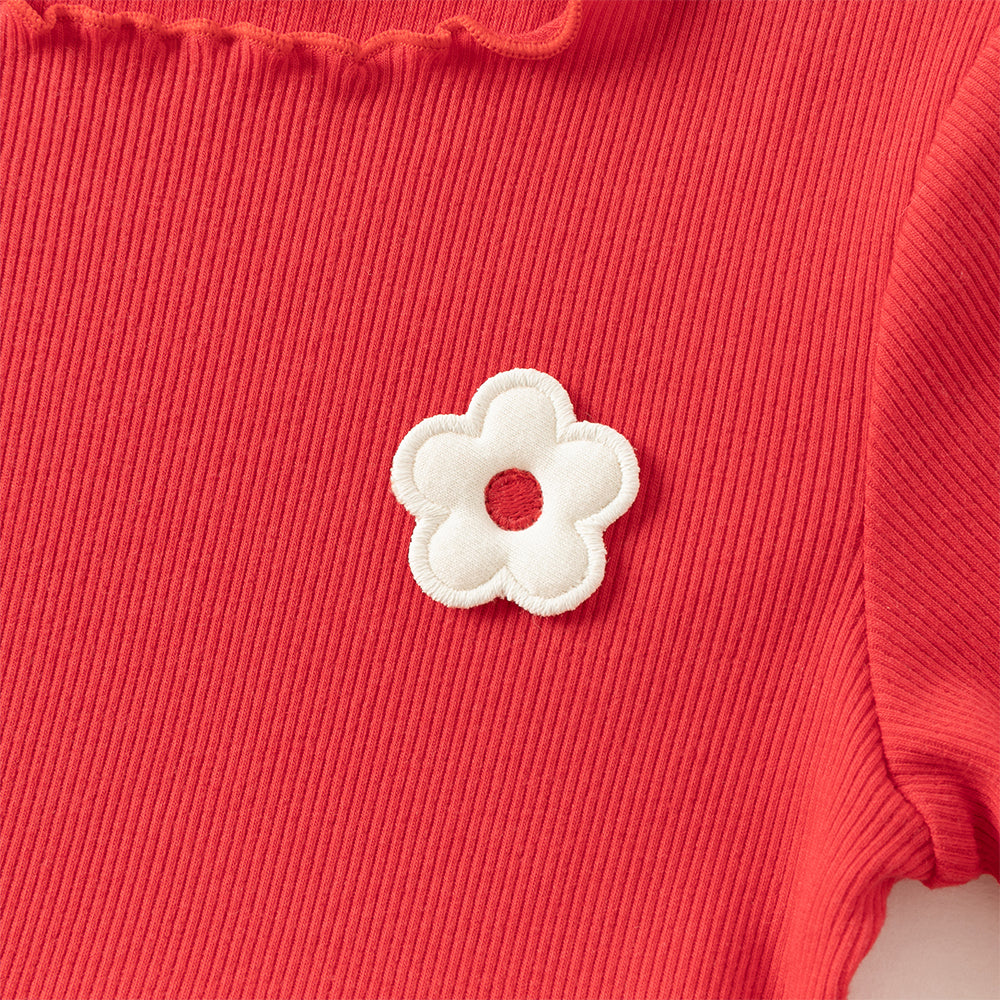 فستان بنات بأكمام طويلة من القماش المحبوك باللون الأحمر الداكن مع تنورة تول بنقاط على شكل قلوب