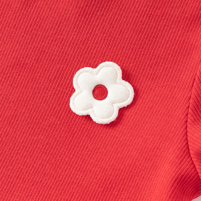 فستان شبكي غير رسمي للفتيات الصغيرات في الصيف باللون الأحمر وأكمام قصيرة