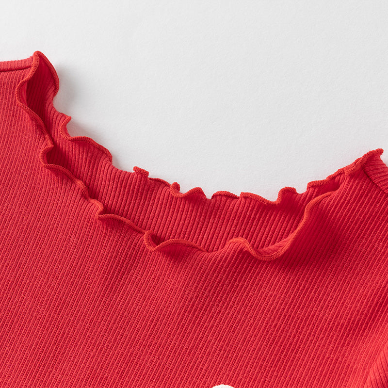 فستان شبكي غير رسمي للفتيات الصغيرات في الصيف باللون الأحمر وأكمام قصيرة