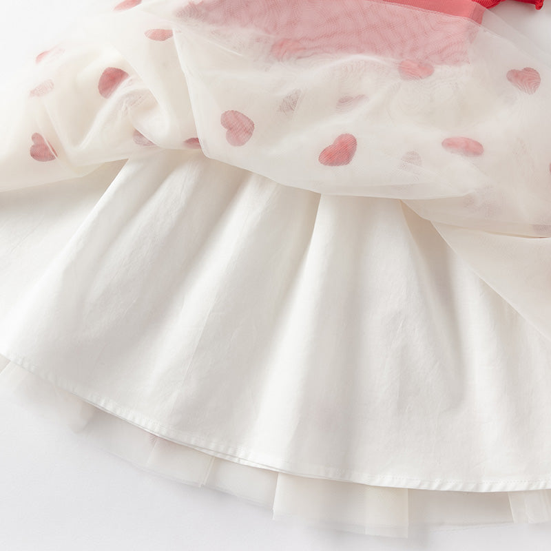 فستان شبكي غير رسمي للفتيات الصغيرات في الصيف باللون الأحمر وأكمام قصيرة