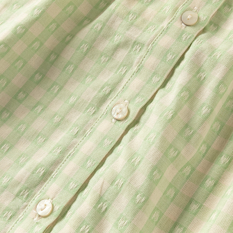 فستان بنات صيفي من القطن الخالص بنقشة مربعات خضراء مع أكمام منفوشة (يشمل حقيبة كروس بودي)