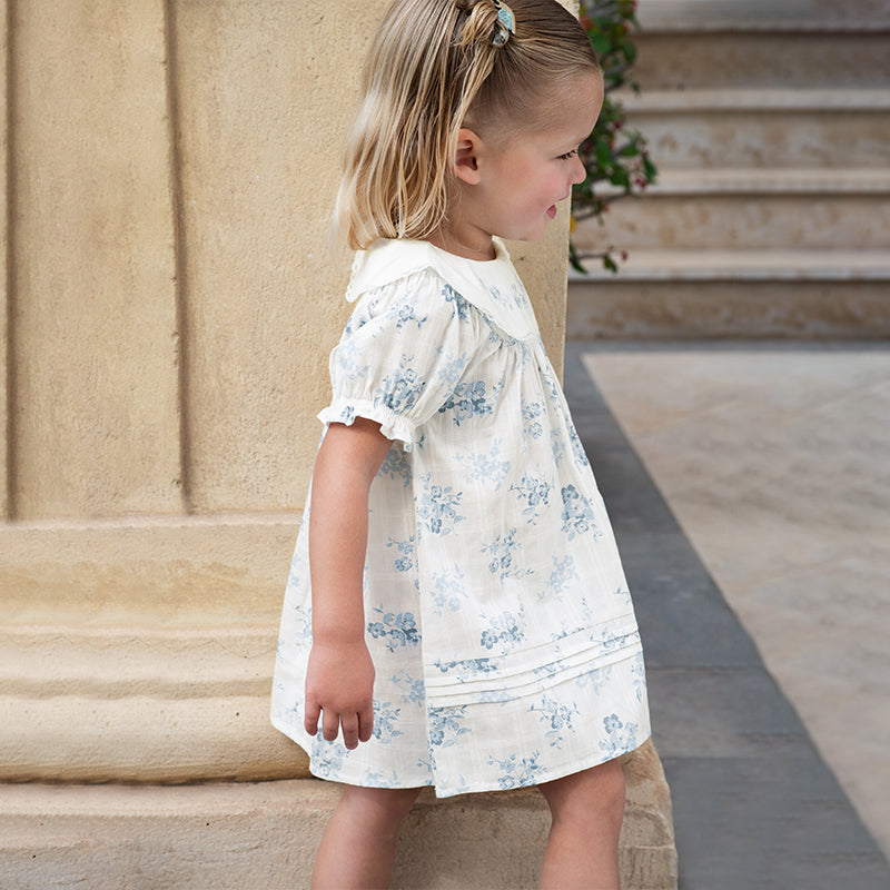 فستان بنات صيفي من القطن بأكمام منفوشة بطباعة زهرية بأسلوب أنيق