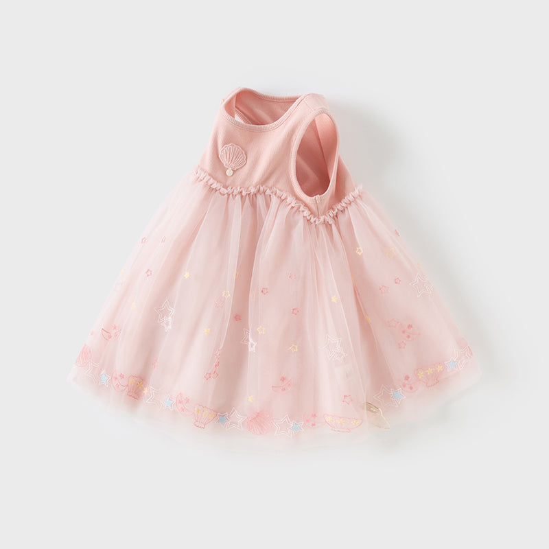 فستان صيفي للبنات من التول الوردي بتصميم أميرة أنيق