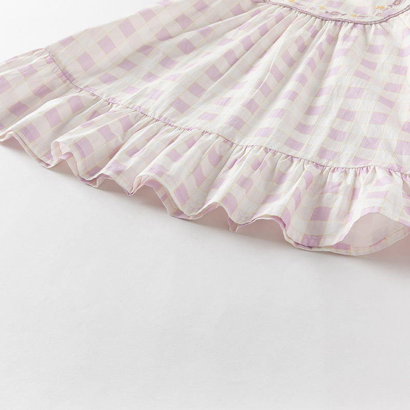 فستان بنات صيفي من القطن مربعات بنفسجي بأسلوب عطلة