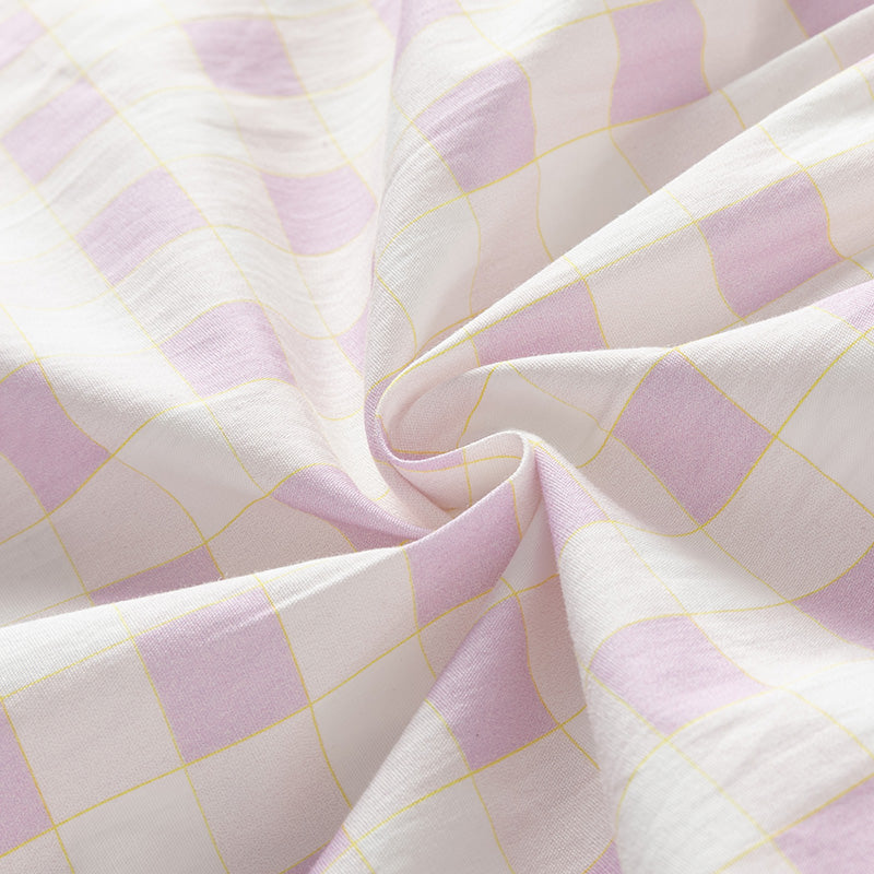 فستان بنات صيفي من القطن مربعات بنفسجي بأسلوب عطلة