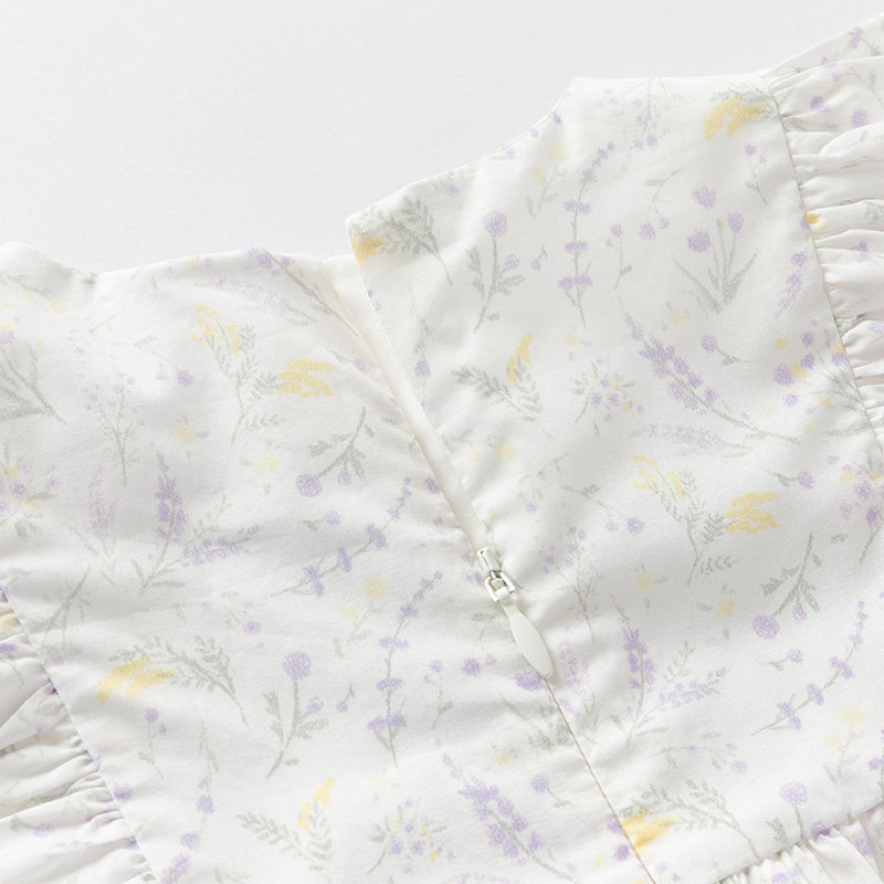 فستان بنات صيفي من القطن الخالص بأكمام كاب بطباعة زهرية بأسلوب لطيف